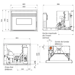 Insert à granulés ventilé Ravelli RBV 8010 Puissance 10.2kW Sortie Fumée Supérieure 2