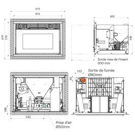 Insert à granulés canalisable Ravelli RCV 1000 Puissance 10.5kW Sortie Fumée Supérieure 2