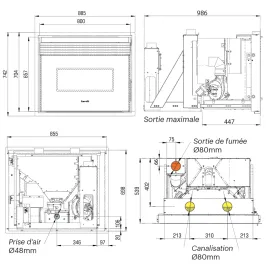 Insert à granulés canalisable Ravelli RBC 8012 Puissance11.6kW Sortie Fumée Supérieure 2
