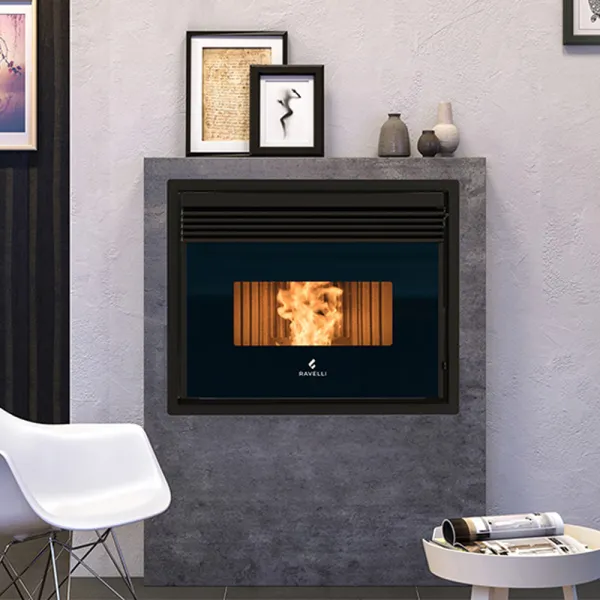 Insert à granulés canalisable Ravelli RBC 8012 Puissance11.6kW Sortie Fumée Supérieure