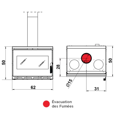 Insert à bois Ravelli Atlas Puissance 12kW Sortie Fumée Supérieure