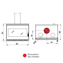 Insert à bois Ravelli Nova Puissance 13.5kW Sortie Fumée Supérieure 2