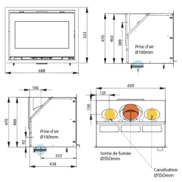 Cheminée à bois Ravelli Chronos Puissance 6.5kW Sortie Fumée Supérieure 2