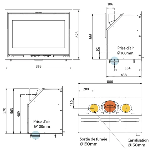 Cheminée à bois Ravelli Ermes Puissance 9kW Sortie Fumée Supérieure