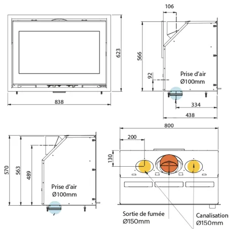 Cheminée à bois Ravelli Ermes Puissance 9kW Sortie Fumée Supérieure