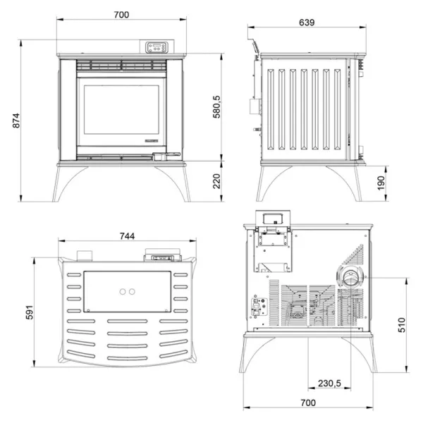 Poêle à granulés Palazzetti Ecofire Cesare II Puissance 9.2kW Sortie Fumée Postérieure
