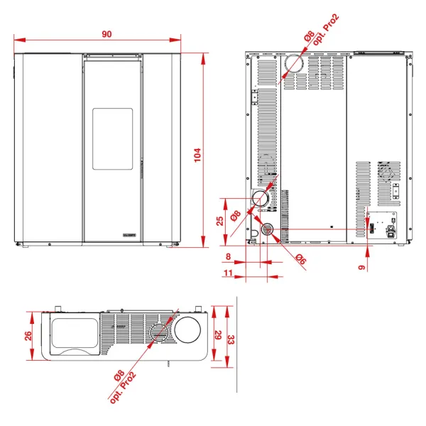 Poêle à pellets hermétique Palazzetti Scarlet TC 6 Puissance 6kW