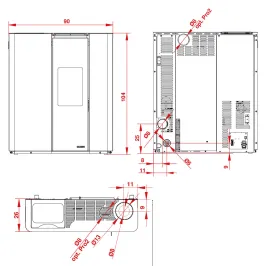 Poêle à granulés étanche Palazzetti Scarlet TC 6 US Puissance 6.1kW Sortie Fumée Supérieure 2