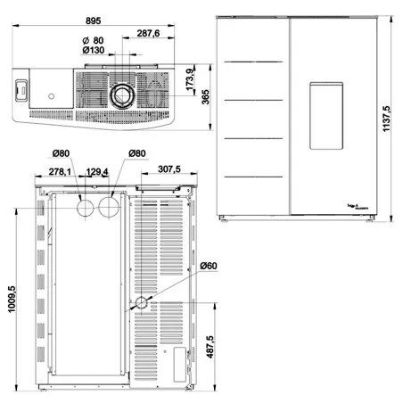 Poêle à granulés étanche Palazzetti Ecofire Twiggy 10 US Puissance 10kW Sortie Coaxiale Supérieure