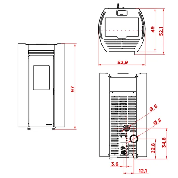 Poêle à granulés Palazzetti Ecofire Flo 6 Puissance 6kW Sortie Fumée Postérieure