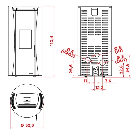 Poêle à granulés étanche Palazzetti Vivi TC 6 Puissance 6kW Sortie Fumée Postérieure