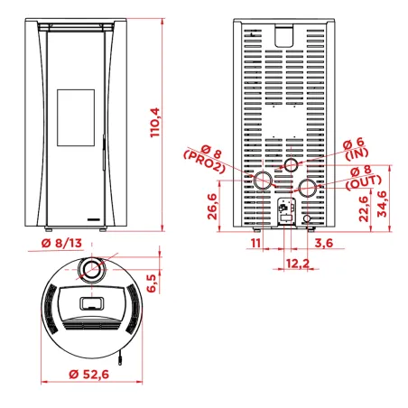 Poêle à granulés étanche Palazzetti Vivi TC 9 US Puissance 9kW Sortie Fumée Coaxiale Ø8/13cm