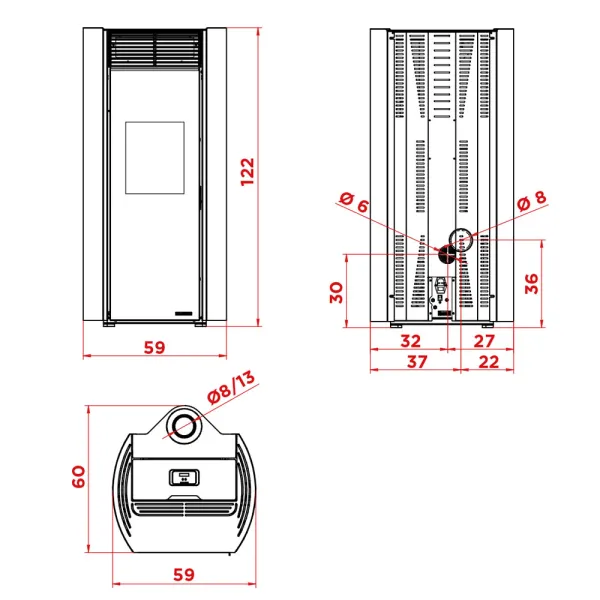 Poêle à granulés étanche Palazzetti Ecofire Clelia TC 12 US Puissance 12kW Sortie Fumée Coaxiale Ø8/13cm