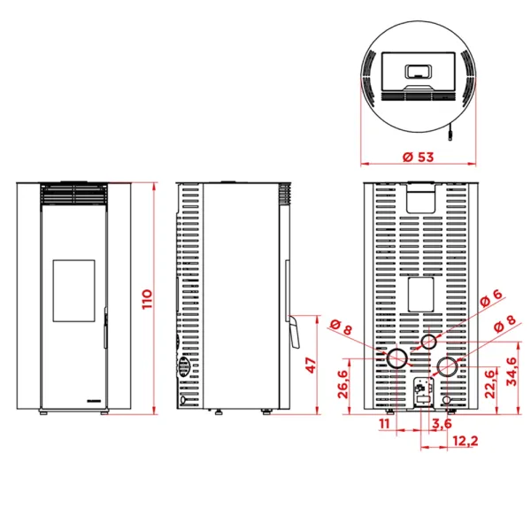 Poêle à granulés étanche Palazzetti Ecofire Emily TC 9 Puissance 9kW Sortie Fumée Postérieure