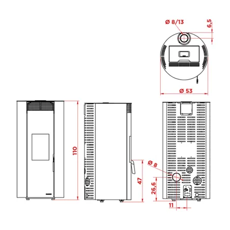 Poêle à granulés étanche Palazzetti Ecofire Emily TC 6 US Puissance 6kW Sortie Fumée Coaxiale Ø8/13cm