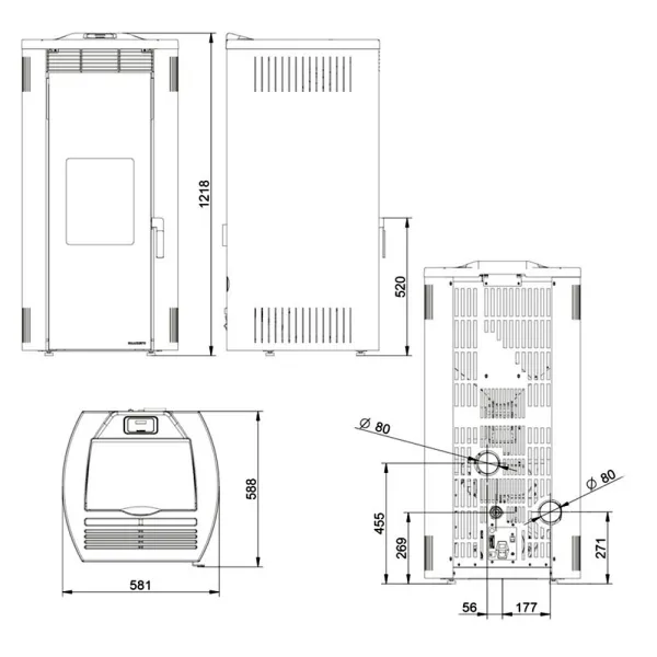 Poêle à granulés Palazzetti Ecofire Giorgia 9 Puissance 9kW Sortie Fumée Postérieure