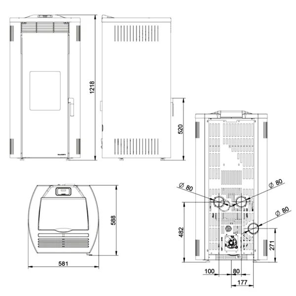 Poêle à granulés Palazzetti Ecofire Giorgia 12 Puissance 12.2kW Sortie Fumée Postérieure