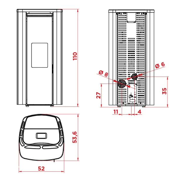 Poêle à granulés étanche Palazzetti Theo TC 6 Puissance 6kW Sortie Fumée Postérieure