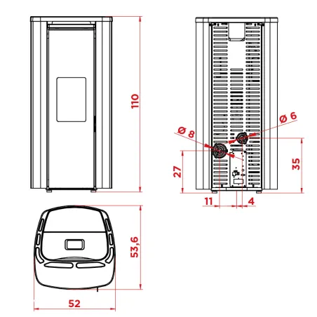 Poêle à granulés étanche Palazzetti Theo TC 9 Puissance 9kW Sortie Fumée Postérieure