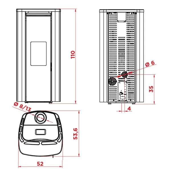 Poêle à granulés étanche Palazzetti Theo TC 6 US Puissance 6kW Sortie Fumée Supérieure