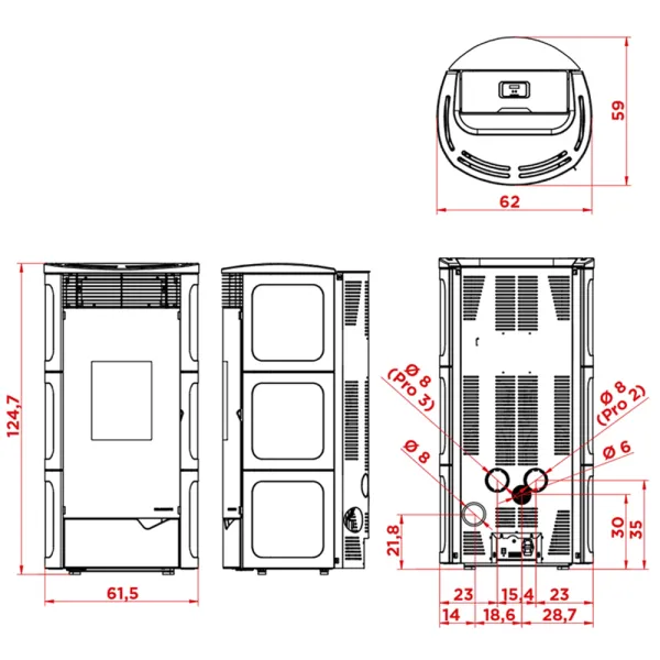 Poêle à granulés étanche Palazzetti Nadine TC 9 Puissance 9kW Sortie Fumée Postérieure