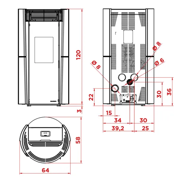 Poêle à granulés canalisable Palazzetti Ecofire Lilibet TC 9 Pro 2 Puissance 9kW Sortie Fumée Postérieure