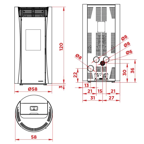 Poêle à granulés canalisable Palazzetti Ecofire Vivienne TC 13 Pro 3 Puissance 13kW Sortie Fumée Postérieure