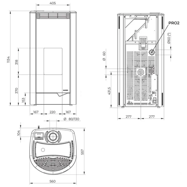 Poêle à granulés étanche Palazzetti Ecofire Marianne 9 US Puissance 9.1kW Sortie Fumée Coaxiale Ø8/13cm