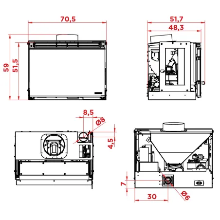 Insert à granulés Palazzetti Ecofire A70S Puissance 9kW Sortie Fumée Supérieure