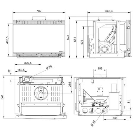 Insert à granulés Palazzetti Ecofire A78 Puissance 12.5kW Sortie Fumée Supérieure