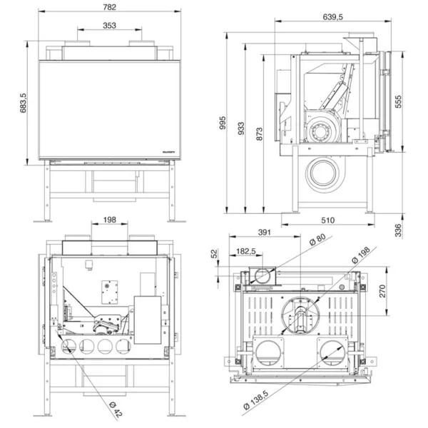 Insert à granulés canalisable Palazzetti AC78 Puissance 12.5kW Sortie Fumée Supérieure