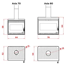 Poêle à bois Palazzetti Asia 80 Puissance 12.4kW Sortie Fumée Supérieure 2