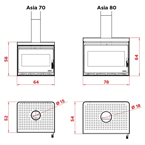 Poêle à bois Palazzetti Asia 80 Puissance 12.4kW Sortie Fumée Supérieure