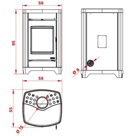 Poêle à bois Palazzetti Charlotte 10G Puissance 10.4kW Sortie Fumée Supérieure