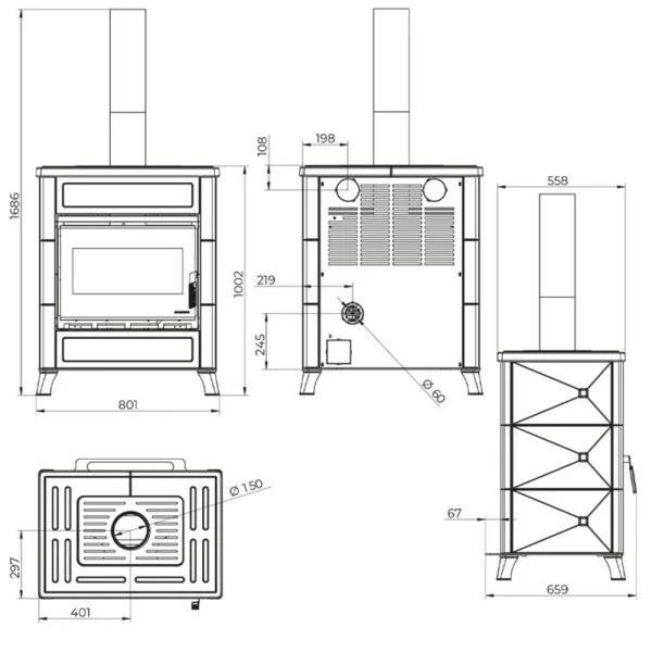Poêle à bois Palazzetti Elsa New Puissance 9kW Sortie Fumée Supérieure