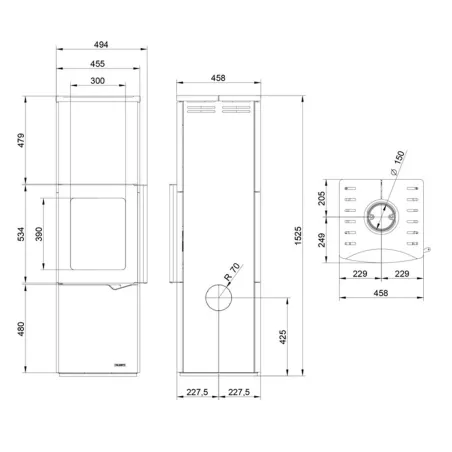 Poêle à bois Palazzetti Eva S avec Accumulation Puissance 7kW Sortie Fumée Supérieure