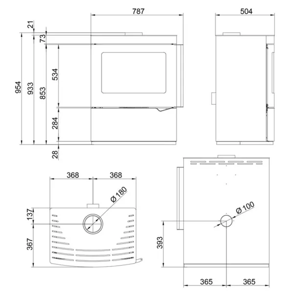 Poêle à bois Palazzetti Nicole Twister Flue Puissance 9.1kW Sortie Fumée Supérieure