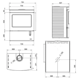 Poêle à bois Palazzetti Nicole Fonte Twister Flue Puissance 9.1kW Sortie Fumée Supérieure 2