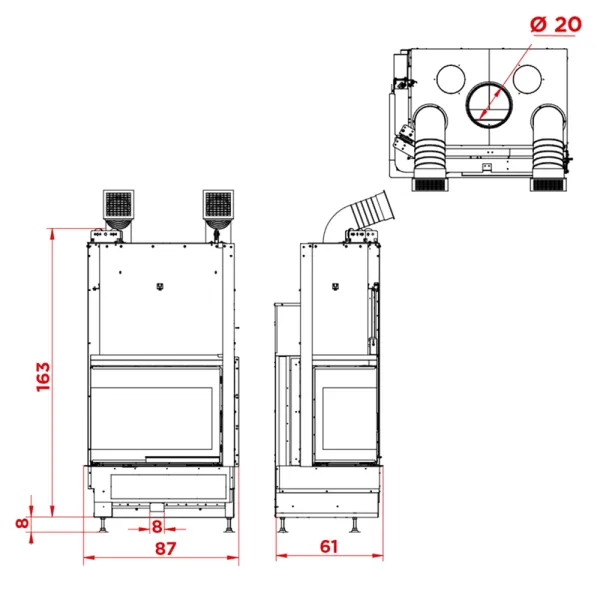 Cheminée à bois Palazzetti Ecomonoblocco WTX 70 Angolo Puissance 14.7kW Classe Énergétique A+