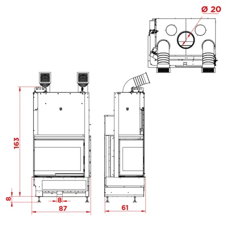 Cheminée à bois Palazzetti Ecomonoblocco WTX 70 Angolo Puissance 14.7kW Classe Énergétique A+