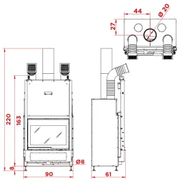 Cheminée à bois Palazzetti Ecomonoblocco WTX 80 Frontale Puissance 17.8kW Classe Énergétique A+ 2