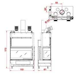 Cheminée à bois Palazzetti Ecomonoblocco WTX 90 Angolo Puissance 19.1kW Classe Énergétique A+ 2