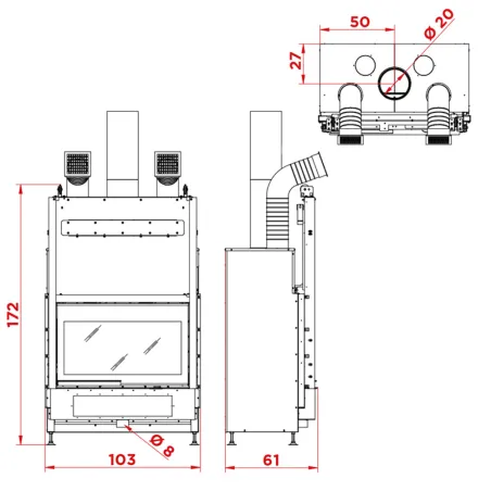 Cheminée à bois Palazzetti Ecomonoblocco WTX 90 Frontale Puissance 19.1kW Classe Énergétique A+