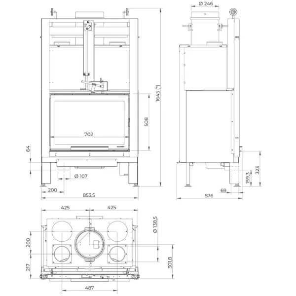 Cheminée à bois Palazzetti Ecomonoblocco MX 64 Frontale Puissance 11kW A