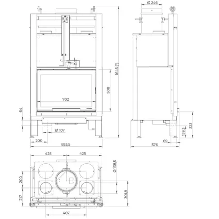 Cheminée à bois Palazzetti Ecomonoblocco MX 64 Frontale Puissance 11kW A