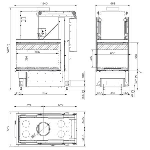 Cheminée à bois Palazzetti Ecomonoblocco WT 60 3D Puissance 16.7kW A