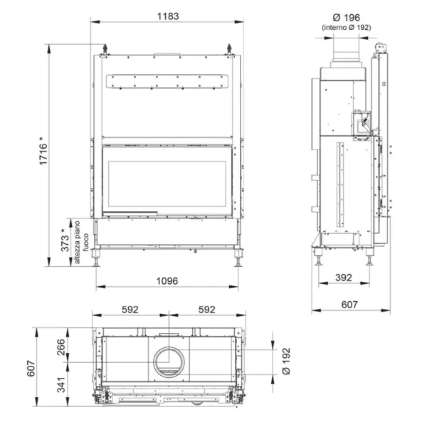 Cheminée à bois Palazzetti Ecomonoblocco WT 16:9 Frontale Puissance 12.2kW A+