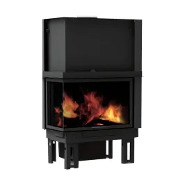 Foyer à bois d'angle canalisable EK63 Firek Evo 2 Lato Vetrato Puissance 14.2kW Sortie Ø 20cm