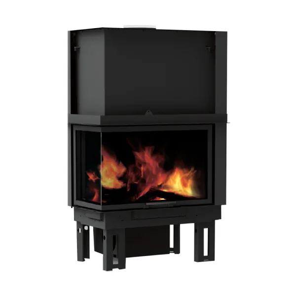 Foyer à bois d'angle canalisable EK63 Firek Evo 2 Lato Vetrato Puissance 14.2kW Sortie Ø 20cm