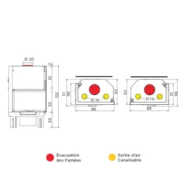 Foyer à bois d'angle canalisable EK63 Firek Evo 2 Lato Vetrato Puissance 14.2kW Sortie Ø 20cm 2